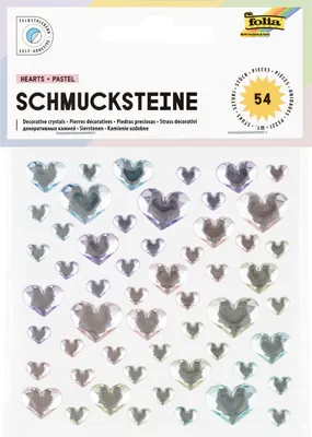 Produktbild von folia Schmucksteine HEARTS PASTEL selbstklebend 54 Stück auf 1 Blatt