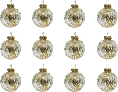 Produktbild von Weihnachtskugeln Kunststoff Muster 8cm transparent / gold, 12er Set