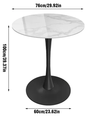 Immagine prodotto di Tavolo rotondo per bar - Tavolo alto da bistrot - Diametro 76 cm, altezza 100 cm - Piano in pietra sinterizzata - Struttura in metallo, ideale per cucina, bar, caffè - Stile moderno e minimalista - Piano bianco, struttura nera