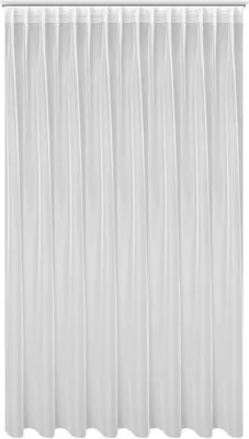 A white sheer curtain hanging vertically.