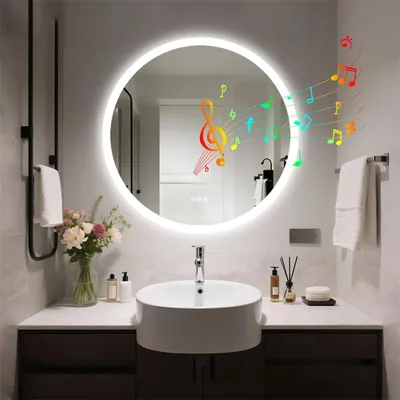 Immagine prodotto di Specchio da bagno illuminato a LED - Specchio a parete LED da 80 cm - Altoparlante Bluetooth - Intensità regolabile, 3 tonalità di luce - Antiappannamento - Retroilluminato