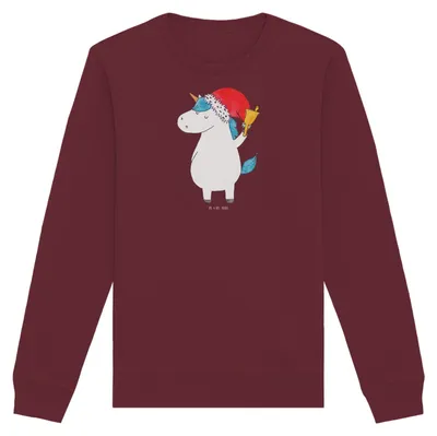 Produktbild von Mr. & Mrs. Panda Baumwoll Sweatshirt Einhorn Weihnachtsmann Größe XL - Burgundy - Geschenk, Pulli, Weihnachten, Sweater, Einhörner, Nikolaus, Unicorn, Pullover