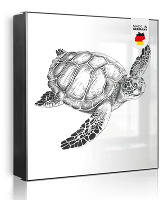 Zdjęcie produktu dla Metalowa szafka na klucze banjado, wymiary 30 x 30 cm, z 32 haczykami, z możliwością wykorzystania jako tablica magnetyczna, korpus czarny, zawiasy po prawej stronie, żółw 2 [SKG1 13030]