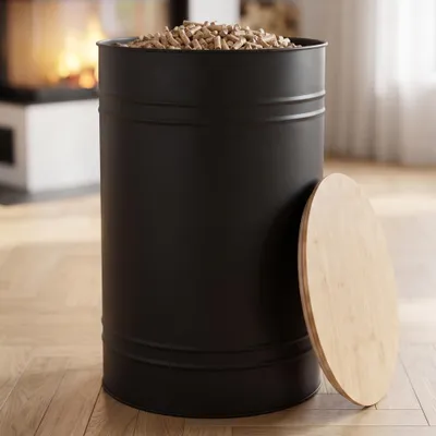 Productafbeelding van CASABEL Ronde Pellet- & Houtkorrelbak, Cap. 45kg, Bamboedeksel