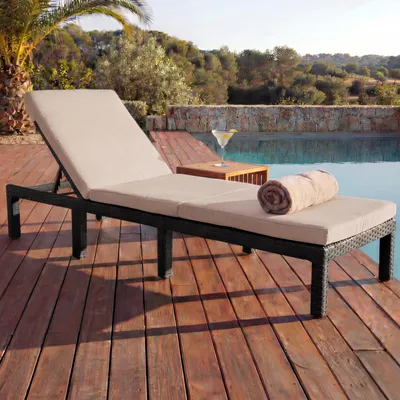 Produktbild von Poly-Rattan Sonnenliege HWC-A51, Relaxliege Gartenliege Liege  Basic anthrazit, Kissen creme
