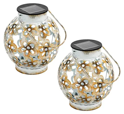 Produktbild von 2er Set LED Solar Hängeleuchte, Dekorstanzungen, weiß-gelb, H 14 cm