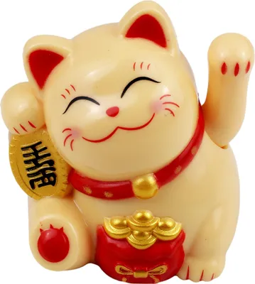 Produktbild von Glückskatze Mini Maneki-neko Talisman beige Solar 5cm Winkekatze Lucky cat