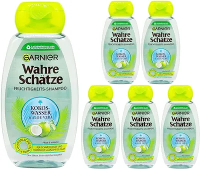 Produktbild von 6x Garnier Shampoo KOKOSWASSER + ALOE VERA 250ml | Wahre Schätze für schwereloses Haar | Vorratspackung