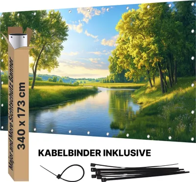 Produktbild von Sichtschutz Banner PVC Garten Dekoration Plane groß mit Motiv blickdichter Motivbanner für Terrasse Zaun Gartenzaun Zaunblende Gartenposter Fluss 340x173 cm