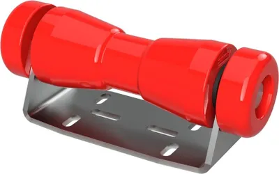 Image de Rouleau de quille en polyuréthane avec support B y compris les embouts aide à la mise à l'eau des remorques de bateaux galvanisé SUPROD, 200 mm (+ EC), rouge
