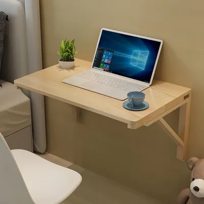 Image de Table murale pliante en bois, bureau d'ordinateur