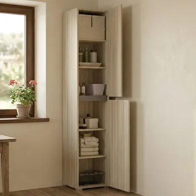 Image de Daisuke - Armoire Polyvalente 2 Portes, 45x195h cm Olmo, 5 Étagères Italy