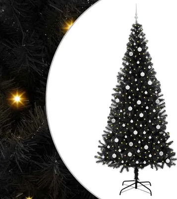 Produktbild von vidaXL Weihnachtsbaum mit 300 LEDs mit Ständer Schwarz 240 cm PVC