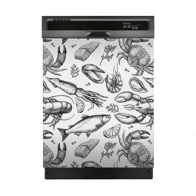 Produktbild von Magnete Dekorative 60x70 cm Küche Magnetmatte Spülmaschine - Handgezeichnete Meeresfrüchte