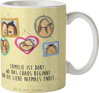 Produktbild von Mr. & Mrs. Panda Kaffeetasse Igel Familie - Gelb Pastell - Geschenk, haferl, Bilder, Pott, Tasse, Muttertag, Becher, Liebe, Teetasse, Mama