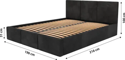 Obrázek produktu pro Muralo Čalouněná postel do ložnice 180x200 Postel s čelem Manželská postel s úložným boxem černá