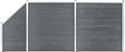 Produktbild von "im Sonderangebot"WPC Zaun-Set - elegantes Design - Sichtschutz/Windschutz fur Garten - 2 Quadrate + 1 Schräge 446x186cm Grau NEU538380 - Metallzäune