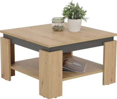 Produktbild von Couchtisch Wohnzimmertisch Tim III - quadratisch - Nachbildung Artisan Eiche - Vierfußgestell Anthrazit mit Ablageboden - Melaminbeschichtung - Maß 68x68cm