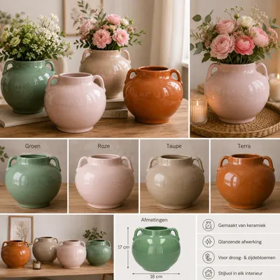 Produktbild von Atmosphera Vase Aquilos - glanzend - rosa - D18 x H17 cm - Keramik - Blumenvase