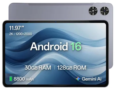 Image de Tablette de 12 pouces avec Android 16, écran 2K (2000x1200), 30 Go de RAM, 4 + 26 Go de stockage, processeur octa-core, batterie de 8800 mAh, compatibilité Widevine L1, double WiFi 5 GHz, Bluetooth