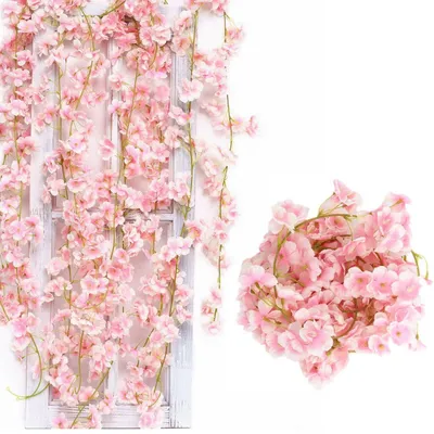 Image de Guirlande de fleurs de cerisier artificielles, 3 pièces, 180 cm, guirlande de fleurs roses, décoration pour intérieur et extérieur