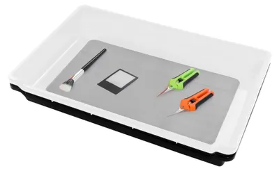 Produktbild von Trim Tray Set, Pollen-Sammel-Set mit Edelstahl-Sieb (150 Mikron), großes Auffangtablett, erhöhte Kanten, inklusive 2 Scheren, Bürste und Zubehör für Garten, Kräuter und Tee