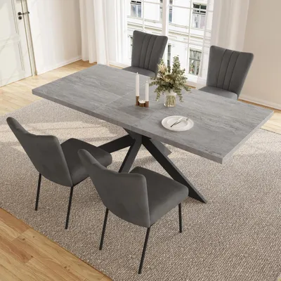 Immagine prodotto di Tavolo allungabile per 4-8 persone, moderno, in legno MDF grigio, forma rettangolare, dimensioni 170x85x76 cm