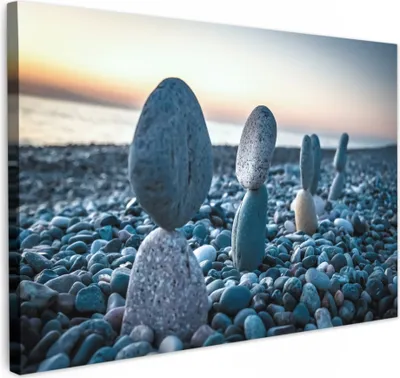 Produktbild von MuchoWow® - Leinwandbilder - Zen-Steine - Sonnenuntergang - Meer, Wandbild, Wanddeko Bilder Wohnzimmer, 90x60 cm