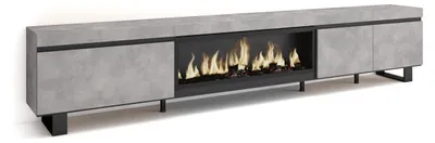 TV-Lowboard mit LED-Kamin, 288x57x35 cm, Zement-Optik