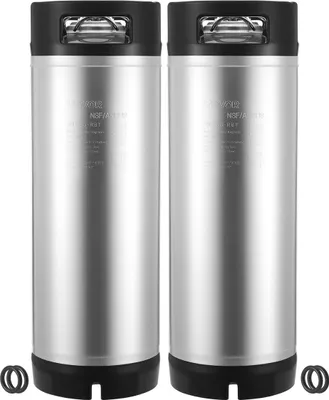Obrázek produktu pro Corny Keg, 5 galonový sud s kulovým uzávěrem, sudy SUS304 pro studené vaření piva s dvojitými gumovými držadly a odolným gumovým dnem, vybavení pro domácí vaření piva, 2 ks