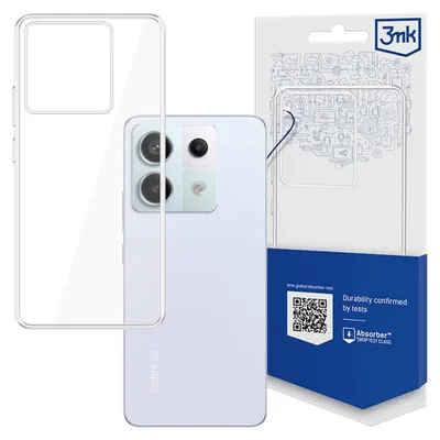 A clear phone case is shown next to its packaging.