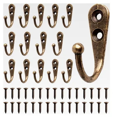 Produktbild von 15 Stück Kleiderhaken in Vintage Bronze, Garderobenhaken mit Schrauben, Wandhaken für Garderobe, Mantelhaken, Huthaken