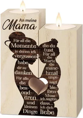 Produktbild von Holz Kerzenständer Mama Tochter Geschenk 12x9x4,5cm - Lasergravur, Geburtstagsgeschenk, Weihnachtsgeschenk, Muttertag