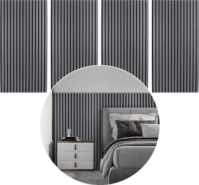 Immagine prodotto di Pannelli acustici Eikuavons per pareti, dimensioni 120x60 cm, colore grigio, aspetto legno, realizzati in feltro MDF, confezione da 2 pezzi