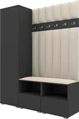 Produktbild von Garderoben-Set Nela II LUX, gepolsterte Garderobe 150 cm mit Doppel-Sitzbank, Wandpaneelen und Stauraum (Farbe:  Graphit + Trinity 01)