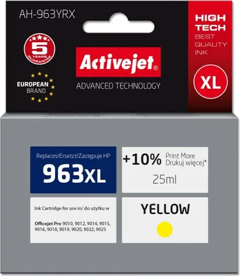 Produktbild von Activejet AH-963YRX Tintenpatrone (Ersatz für HP 963XL 3JA29AE; Prämie; 1760 Seiten; 25 ml  gelb)