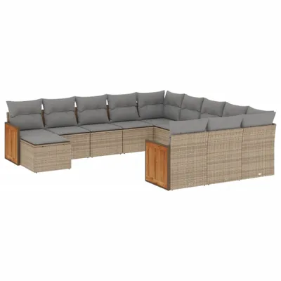 Produktbild von 12-tlg. Garten-Sofagarnitur mit Kissen Beige Poly Rattan