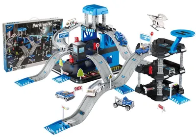 Obrázek produktu pro Sada autodráhy, interaktivní stavebnice pro děti s 6 auty a 1 vrtulníkem, Montessori-STEM, od 3 let, modrá