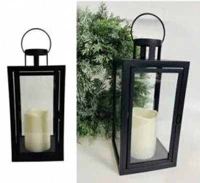 Produktbild von Laterne mit LED Kerze H x 27,5 cm schwarz, mit Timer
