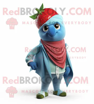 Produktbild von Cyan-Erdbeer REDBROKOLY Maskottchen Kostüm figur bekleidet mit Hosen und Schals