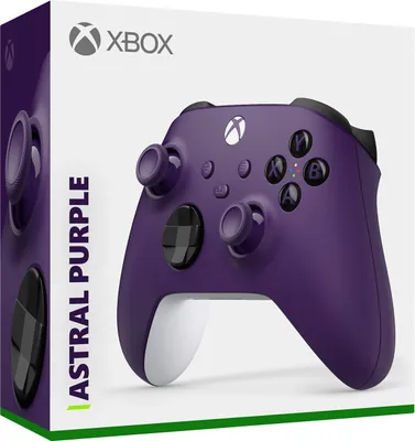 A purple Xbox controller in its packaging.