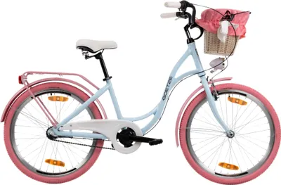Zdjęcie produktu dla Dziecięcy rower miejski Goetze Style 24 cale, aluminiowa rama typu step-through 14 cali, 3-biegowy Shimano Nexus, hamulec nożny, hamulec typu V-brake, LED, koszyk ratanowy