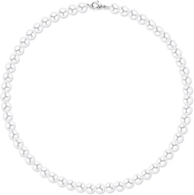 Produktbild von Perlenkette 6 mm/8 mm, Weiße Kunstperlen, 40-60 cm, Stilvolles Aussehen für ihn und sie