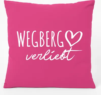 Produktbild von Huuraa Kissen Wegberg verliebt 40x40cm mit Füllung Fuchsia Baumwolle Dekokissen Geschenkidee