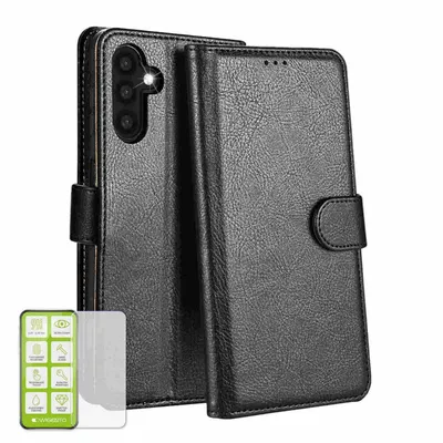 Produktbild von Für Samsung Galaxy A55 Handy Tasche Schwarz Etuis Kunst-Leder Hülle Case + H9 Hart Glas