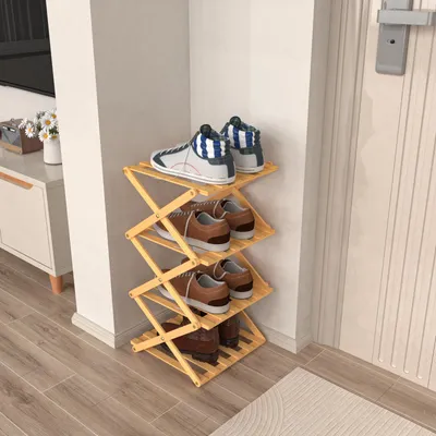 Produktbild von 4 Tier Vertikales Schuhregal klein,Schmales Schuhregal,Freistehendes Schuhregal,Platzsparend,Schuhturm für Eingangsbereich,Flur, Wohnzimmer 25x25x65cm