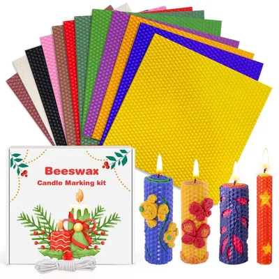 Productafbeelding van Bijenwasplaten set, 12 stuks. Kaarsenmaakset van 20x20 cm met lontjes