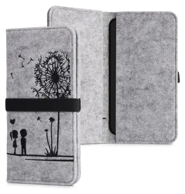 Produktbild von kwmobile Filz Tasche für Smartphones - mit Gummiband - Handy Filztasche Schutztasche Pusteblume Love Schwarz Hellgrau - 17,2 x 8 cm Innenmaße