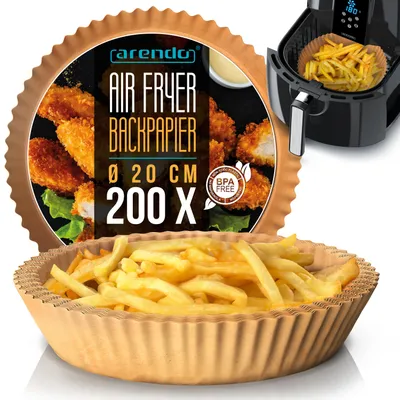 Image de Papier de cuisson Arendo pour friteuse à air chaud, rond, 4,7 - 7,5 L, Ø 20 x 4,5 cm, antiadhésif, non blanchi, pour Ninja Airfryer AF300EU et AF400EU, 200 feuilles