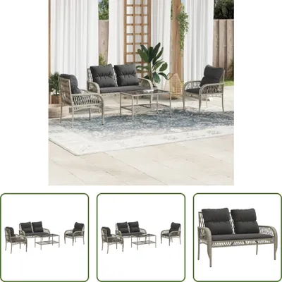 Produktbild von The Living Store 4-tlg. Garten-Sofagarnitur mit Kissen Hellgrau Poly Rattan